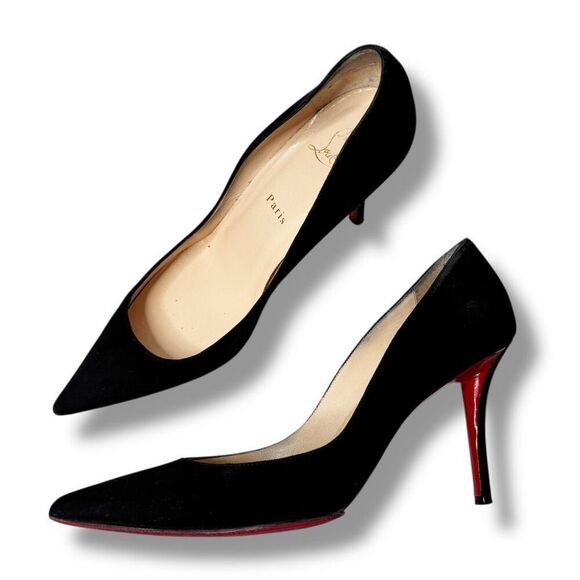 Christian Louboutin - Kate 95 mm Black Suede Pointed Toe Pump Heels Women’s 39 - Picture 3 of 10